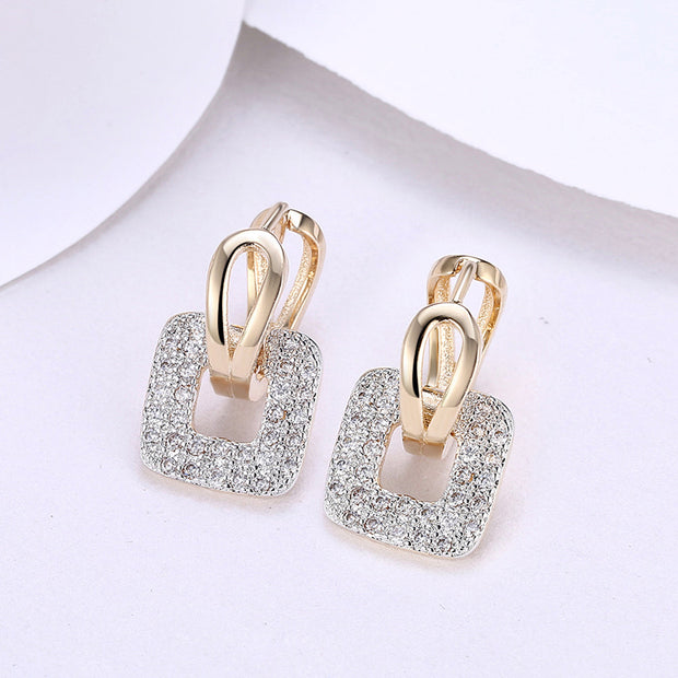 Pave Sqaure Huggie Earring in 18K Gold Plated