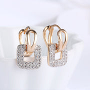 Pave Sqaure Huggie Earring in 18K Gold Plated