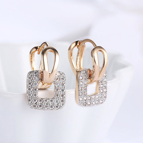 Pave Sqaure Huggie Earring in 18K Gold Plated