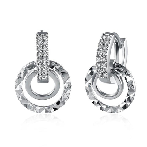 Austrian Crystal Hammered Design Circular Earrings Set in 18K White Gold - ALILY 