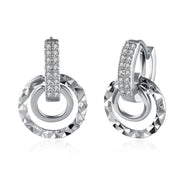 Swarovski Crystal Hammered Design Circular Earrings Set in 18K White Gold - ALILY  www..com fashion jewelry for women