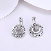 Swarovski Crystal Hammered Design Circular Earrings Set in 18K White Gold - ALILY  www..com fashion jewelry for women