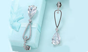14K White Gold Plating Dangling White Sapphire Pear Cut Earrings