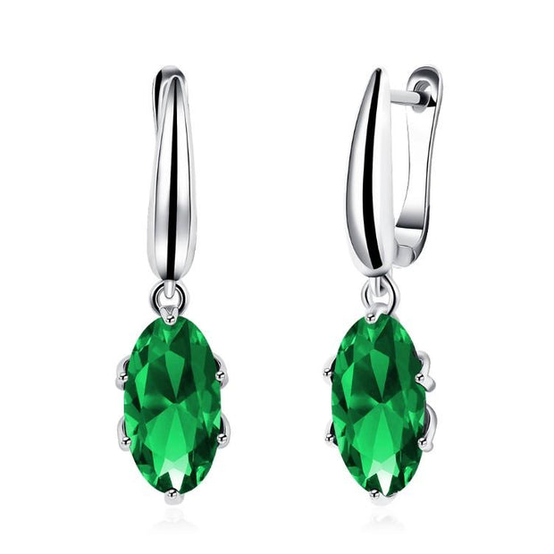 Emerald Oval Cut Earrings Set in 18K White Gold - ALILY 
