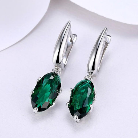 Emerald Oval Cut Earrings Set in 18K White Gold - ALILY 