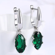 Emerald Oval Cut Earrings Set in 18K White Gold - ALILY 
