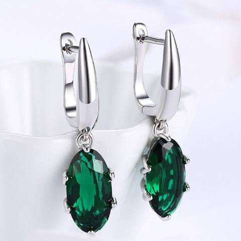 Emerald Oval Cut Earrings Set in 18K White Gold - ALILY 