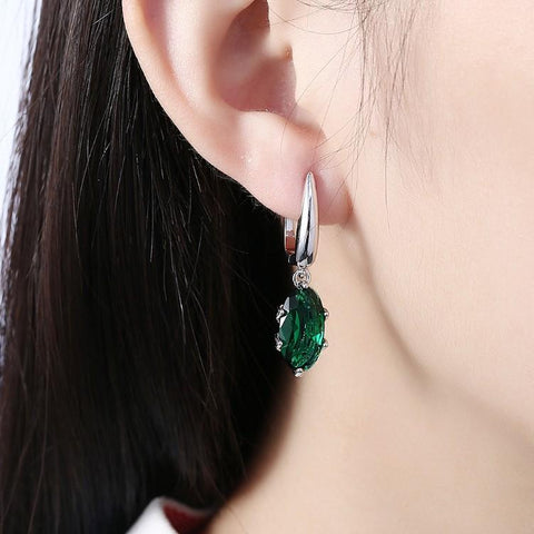 Emerald Oval Cut Earrings Set in 18K White Gold - ALILY 