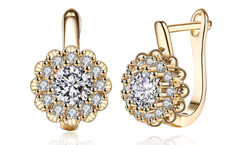 14K Gold Plating Large Floral White Pav&