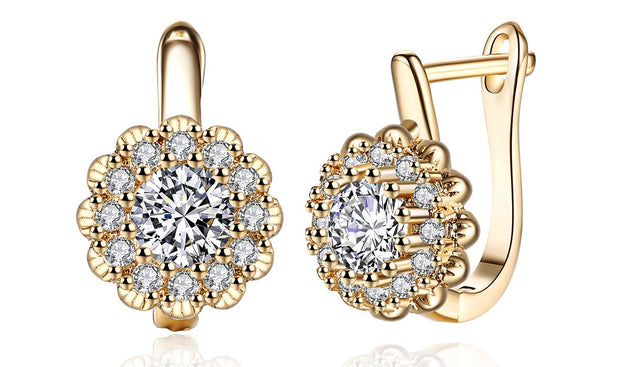 14K Gold Plating Large Floral White Pav&