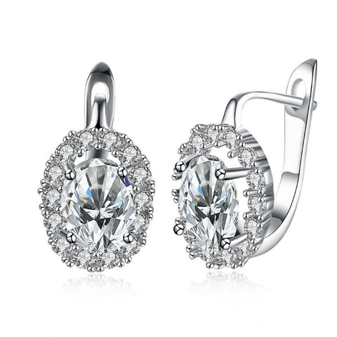 Austrian Crystal Circular Leverback Earrings Set in 18K White Gold - ALILY 