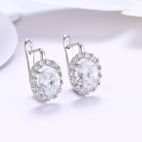 White  Elements Leverback Earrings in 18K White Gold