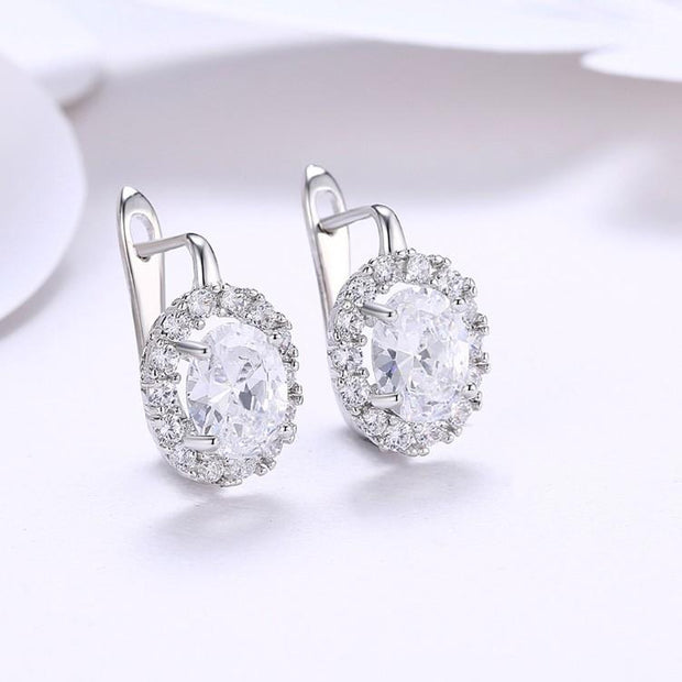 Austrian Crystal Circular Leverback Earrings Set in 18K White Gold - ALILY 