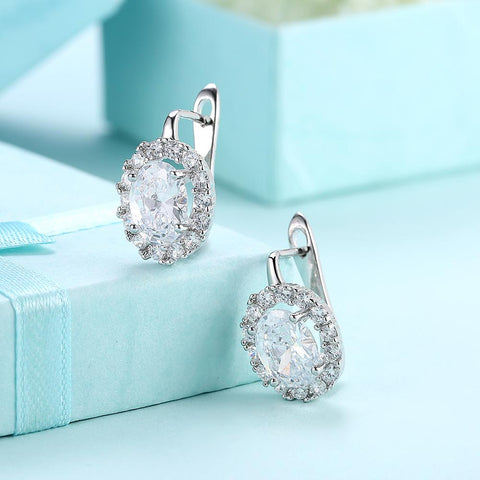 White  Elements Leverback Earrings in 18K White Gold