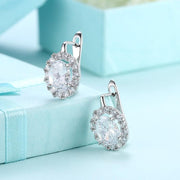 Austrian Crystal Circular Leverback Earrings Set in 18K White Gold - ALILY 