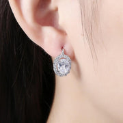 Austrian Crystal Circular Leverback Earrings Set in 18K White Gold - ALILY 