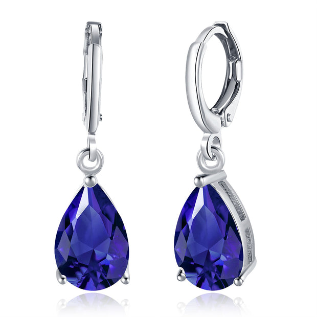 1.50 Ct Sapphire Pear Cut Drop Earring in 18K White Gold Plated