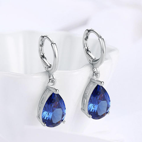 5.55 CTTW Sapphire Pear Shaped Drop Earrings Set in 18K White Gold - ALILY 