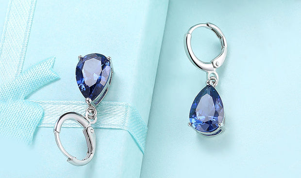 14K Gold Plating Sleek Elements Pear Cut Drop Earrings - 3 Options Available ITALY Design