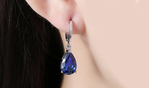 14K Gold Plating Sleek Gemstone Pear Cut Drop Earrings - 3 Options Available
