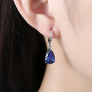 5.55 CTTW Sapphire Pear Shaped Drop Earrings Set in 18K White Gold - ALILY 