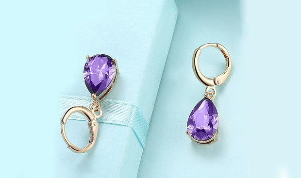 14K Gold Plating Sleek Elements Pear Cut Drop Earrings - 3 Options Available ITALY Design