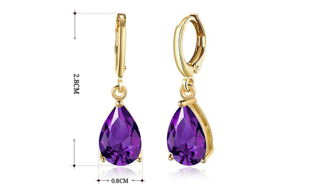 14K Gold Plating Sleek Elements Pear Cut Drop Earrings - 3 Options Available ITALY Design