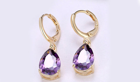 14K Gold Plating Sleek Elements Pear Cut Drop Earrings - 3 Options Available ITALY Design