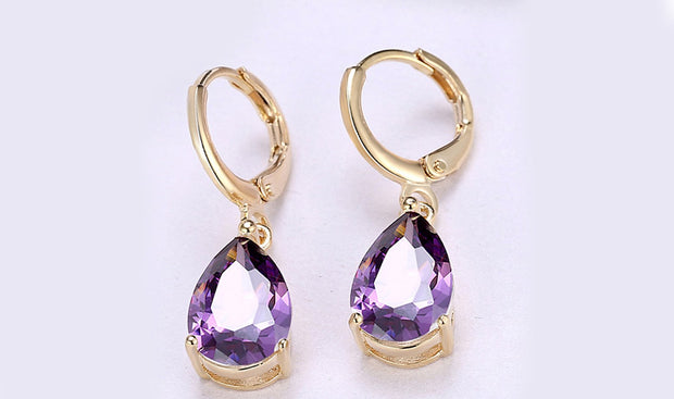 14K Gold Plating Sleek Elements Pear Cut Drop Earrings - 3 Options Available ITALY Design