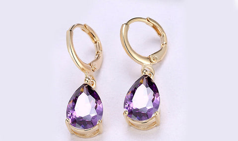14K Gold Plating Sleek Gemstone Pear Cut Drop Earrings - 3 Options Available
