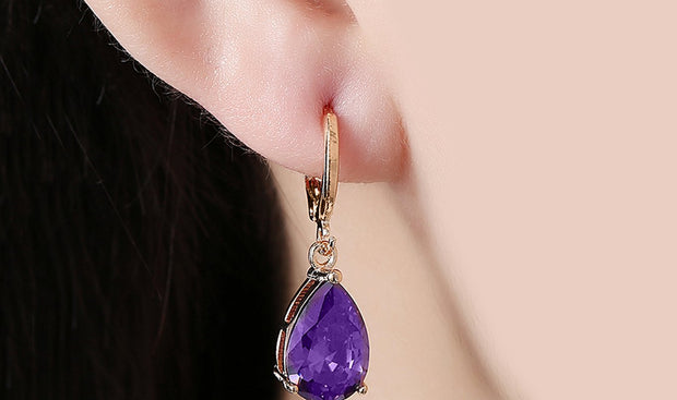 14K Gold Plating Sleek Elements Pear Cut Drop Earrings - 3 Options Available ITALY Design