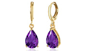 14K Gold Plating Sleek Gemstone Pear Cut Drop Earrings - 3 Options Available