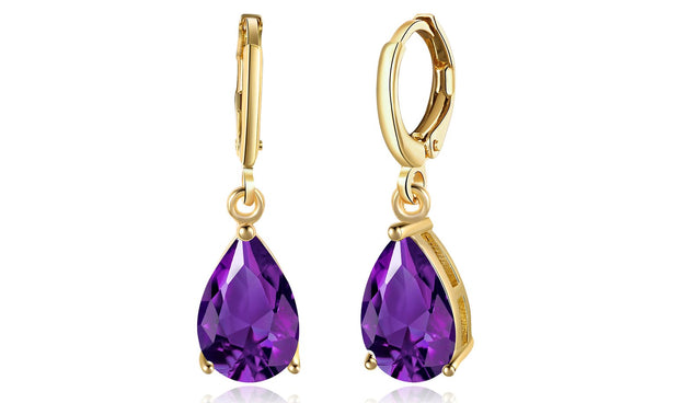 14K Gold Plating Sleek Elements Pear Cut Drop Earrings - 3 Options Available ITALY Design