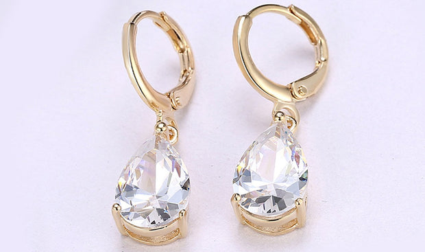 14K Gold Plating Sleek Elements Pear Cut Drop Earrings - 3 Options Available ITALY Design