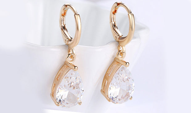 14K Gold Plating Sleek Gemstone Pear Cut Drop Earrings - 3 Options Available