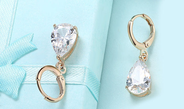 14K Gold Plating Sleek Elements Pear Cut Drop Earrings - 3 Options Available ITALY Design