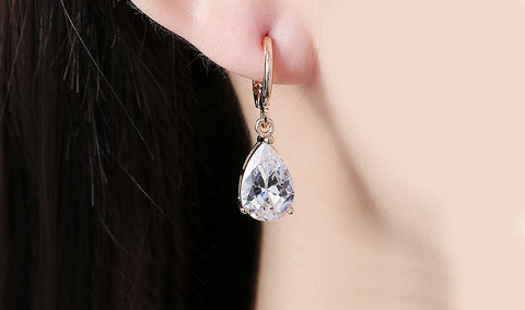 14K Gold Plating Sleek Gemstone Pear Cut Drop Earrings - 3 Options Available