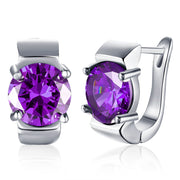 1.00 Ct Amethyst Round Cut Huggie Earring in 18K White Gold Plated