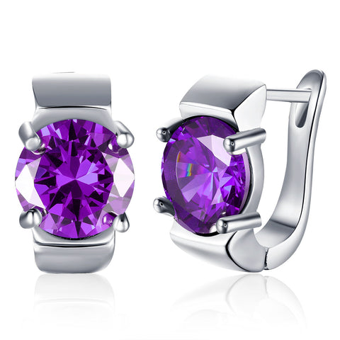 1.00 Ct Amethyst Round Cut Huggie Earring in 18K White Gold Plated