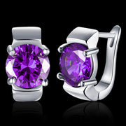 1.00 Ct Amethyst Round Cut Huggie Earring in 18K White Gold Plated