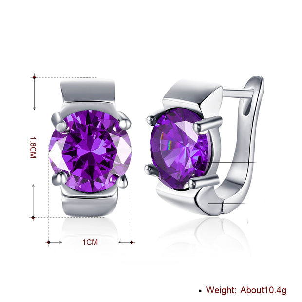 1.00 Ct Amethyst Round Cut Huggie Earring in 18K White Gold Plated