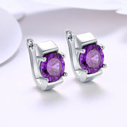 1.00 Ct Amethyst Round Cut Huggie Earring in 18K White Gold Plated