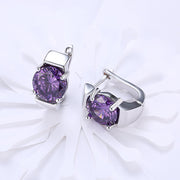 1.00 Ct Amethyst Round Cut Huggie Earring in 18K White Gold Plated