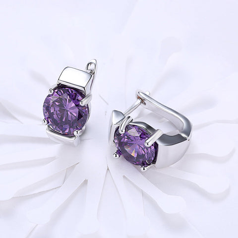 1.00 Ct Amethyst Round Cut Huggie Earring in 18K White Gold Plated