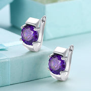 1.00 Ct Amethyst Round Cut Huggie Earring in 18K White Gold Plated