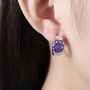 1.00 Ct Amethyst Round Cut Huggie Earring in 18K White Gold Plated