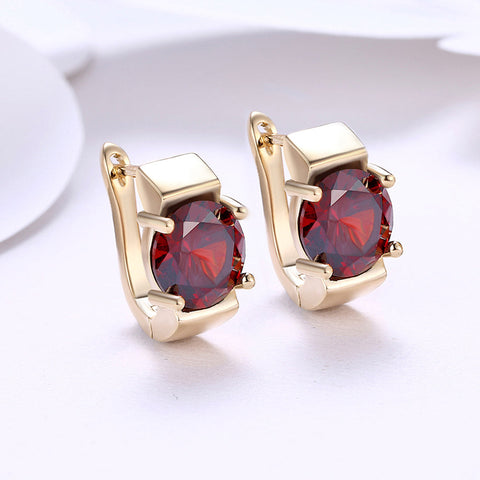 1.00 Ct Ruby Round Cut Huggie Earring in 18K Gold Plated