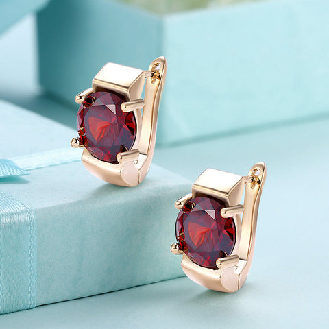 1.00 Ct Ruby Round Cut Huggie Earring in 18K Gold Plated
