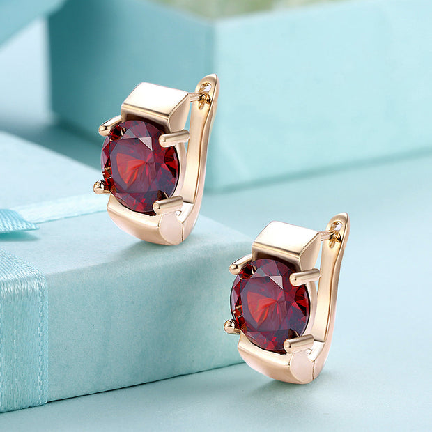 1.00 Ct Ruby Round Cut Huggie Earring in 18K Gold Plated