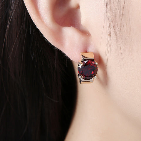 1.00 Ct Ruby Round Cut Huggie Earring in 18K Gold Plated
